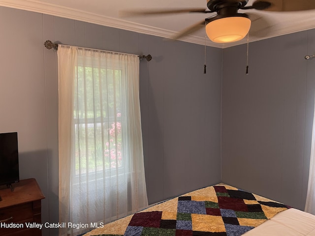 89 Bloomingdale Rd, Tillson, NY 12486 - bedroom with crown molding and a ceiling fan