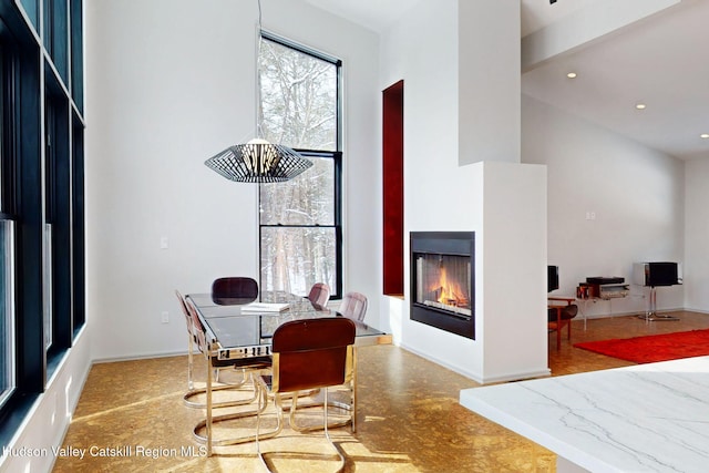 dining area featuring a high ceiling