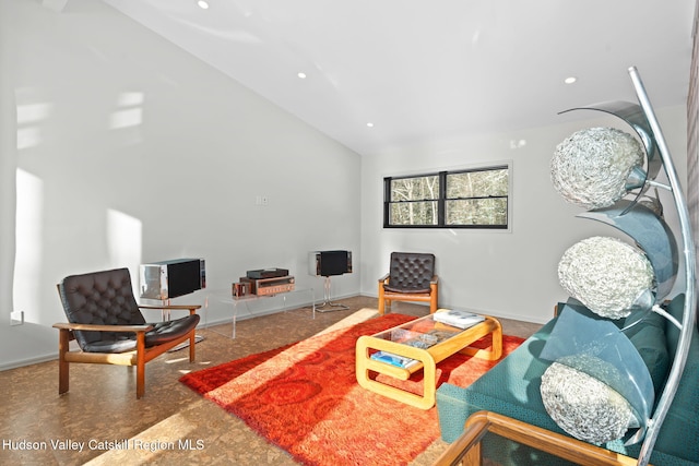 sitting room with vaulted ceiling