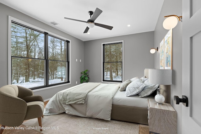 bedroom featuring ceiling fan