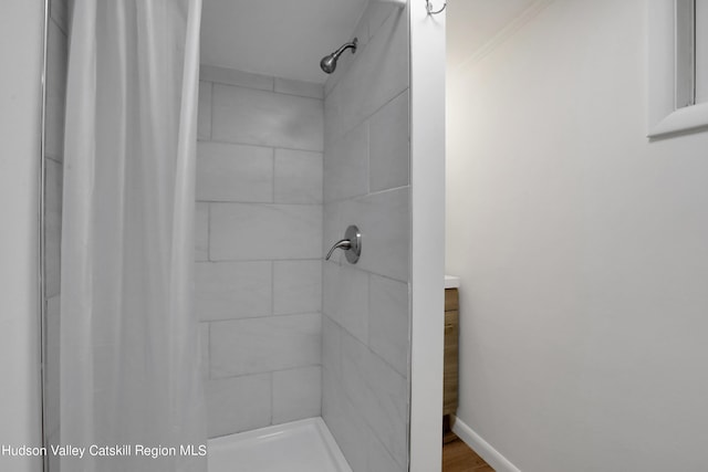 bathroom with a stall shower