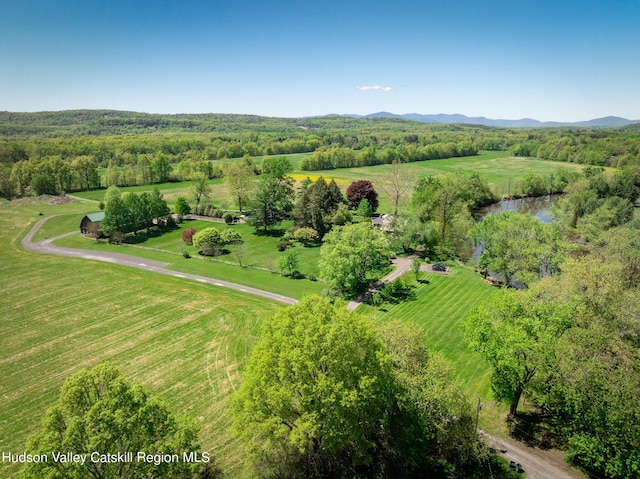 bird's eye view with a mountain view and a rural view