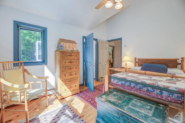 192 Old Queechy Rd, Canaan, NY 12029 - bedroom featuring wood finished floors, vaulted ceiling, and a ceiling fan