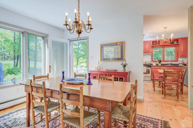 192 Old Queechy Rd, Canaan, NY 12029 - dining area with a chandelier, light wood finished floors, and baseboard heating