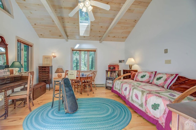 192 Old Queechy Rd, Canaan, NY 12029 - bedroom featuring light wood-type flooring, multiple windows, beam ceiling, wood ceiling, and high vaulted ceiling
