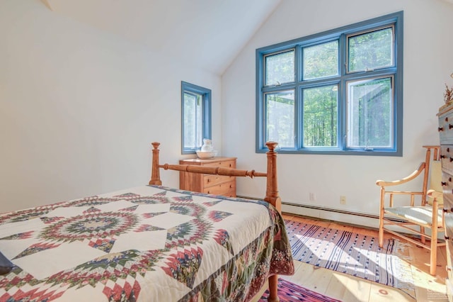 192 Old Queechy Rd, Canaan, NY 12029 - bedroom featuring hardwood / wood-style flooring, vaulted ceiling, and a baseboard heating unit