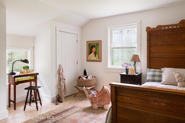 72 Old Queechy Rd, Canaan, NY 12029 - bedroom with vaulted ceiling and light wood-style flooring