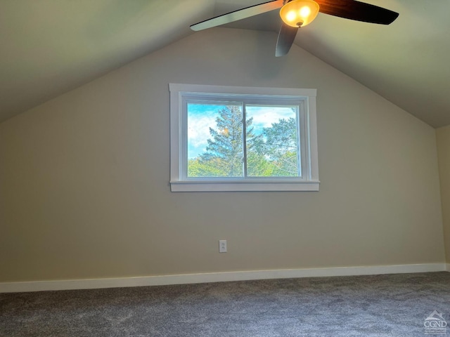 369 Newry Ln, Greenville, NY 12083 - additional living space with carpet flooring, vaulted ceiling, ceiling fan, and baseboards