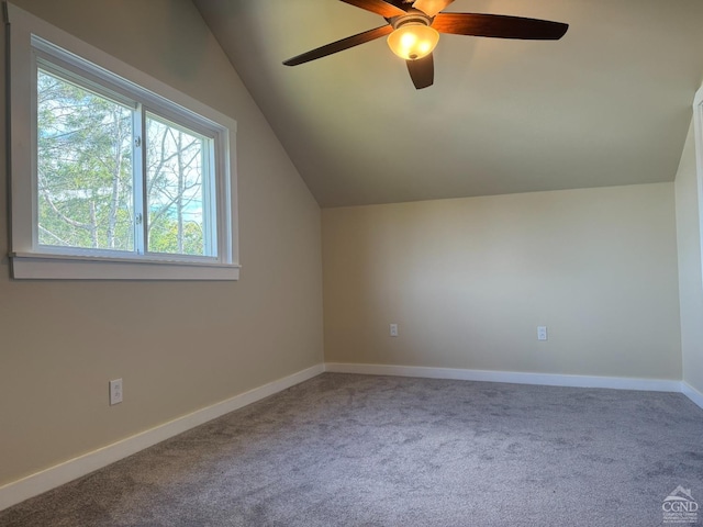 369 Newry Ln, Greenville, NY 12083 - additional living space with lofted ceiling, carpet flooring, ceiling fan, and baseboards