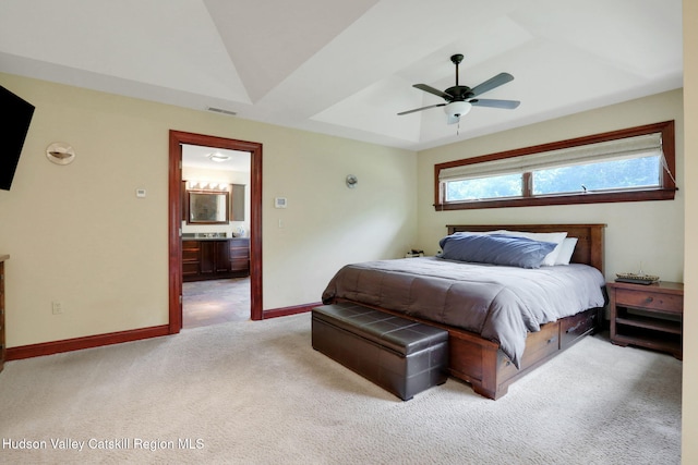 374 Linderman Ave, Kingston, NY 12401 - bedroom featuring carpet, connected bathroom, and a ceiling fan