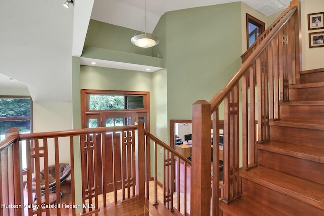374 Linderman Ave, Kingston, NY 12401 - stairs featuring a towering ceiling and wood finished floors