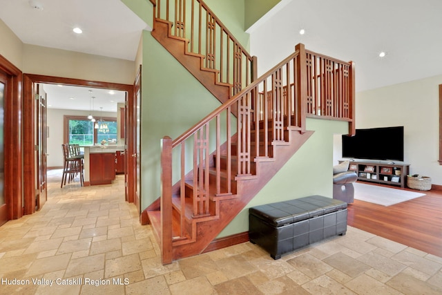 374 Linderman Ave, Kingston, NY 12401 - staircase with stone tile flooring and recessed lighting