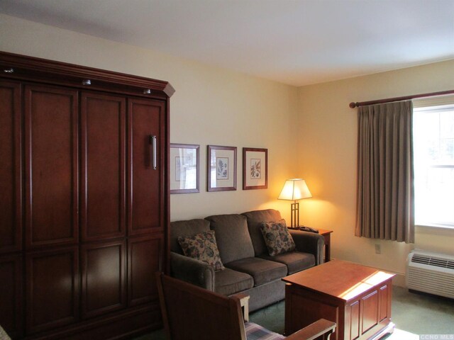 62 Liftside Dr Unit 306F1, Hunter, NY 12442 - carpeted living area featuring a wall mounted AC