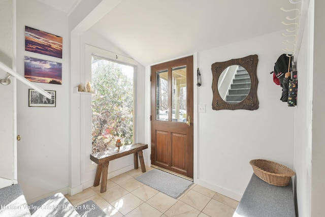 33 Cottonwood Ln, Woodstock, NY 12498 - foyer entrance featuring vaulted ceiling and light tile patterned floors