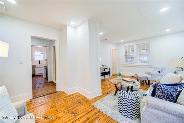 1792 State Route 213, Ulster Park, NY 12487 - living room with light wood-style floors, a baseboard heating unit, recessed lighting, and baseboards