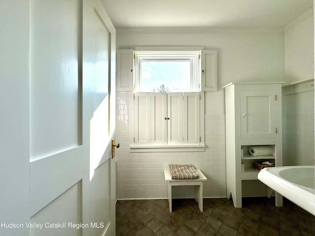 110 County Route 7a, Copake, NY 12516 - bathroom with tile walls and ornamental molding