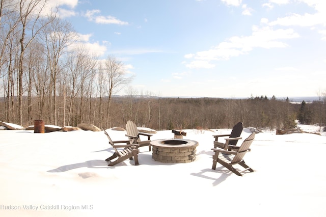 TBD Aden Hill Rd, Neversink, NY 12765 - snowy yard featuring a fire pit and a view of trees