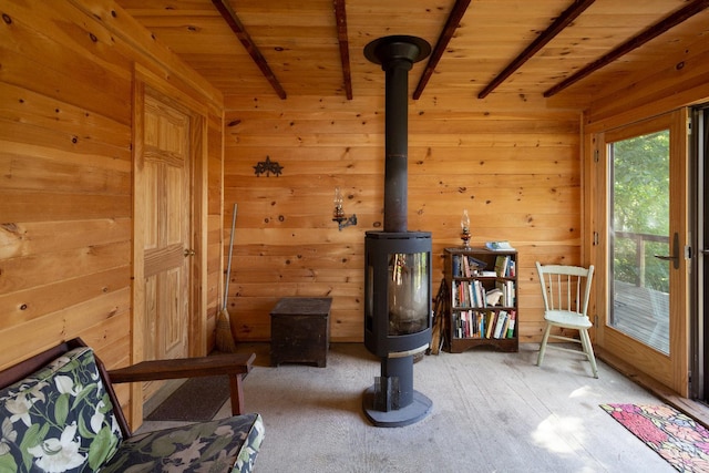 44 Worth Ave, Hudson, NY 12534 - sitting room with wooden ceiling, beamed ceiling, and wood walls