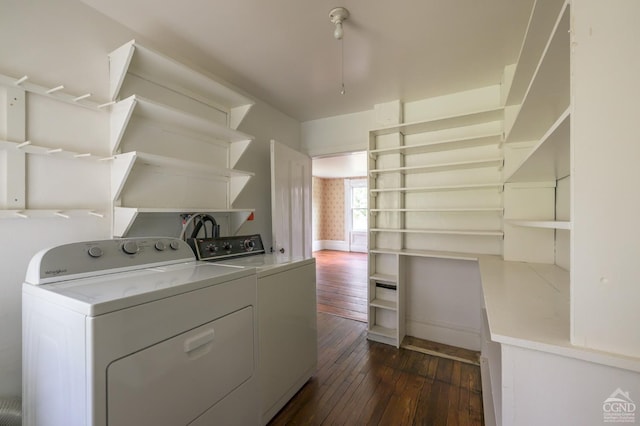 1606 Bulls Head Rd, Stanfordville, NY 12581 - clothes washing area featuring independent washer and dryer, dark wood-style flooring, and baseboards