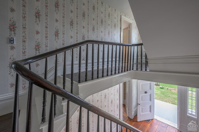 1606 Bulls Head Rd, Stanfordville, NY 12581 - staircase featuring hardwood / wood-style floors and wallpapered walls