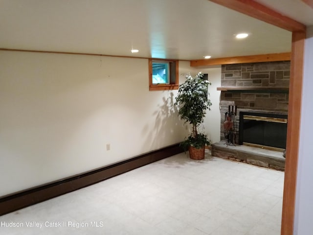 unfurnished living room featuring a fireplace