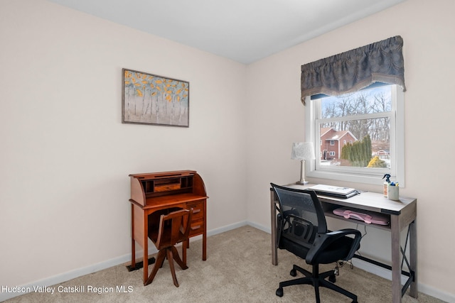 home office featuring light carpet