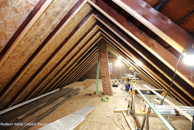view of unfinished attic