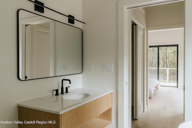 bathroom with vanity and wood-type flooring