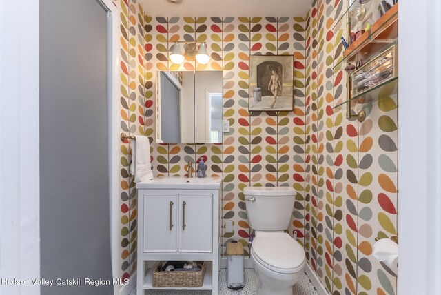 331 Joys Ln, Hurley, NY 12443 - half bathroom with wallpapered walls and vanity