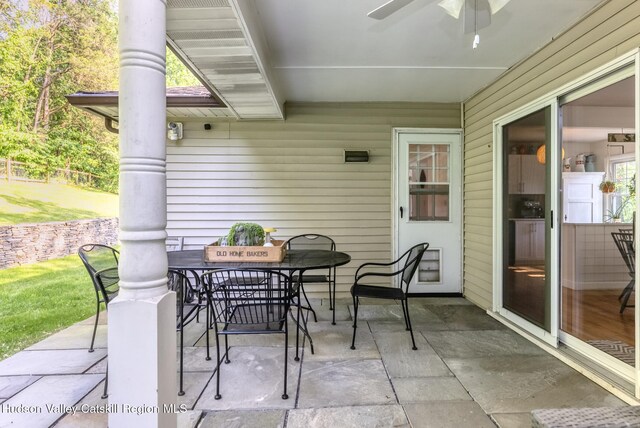 331 Joys Ln, Hurley, NY 12443 - view of patio featuring a ceiling fan and outdoor dining space