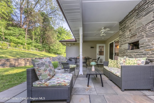 331 Joys Ln, Hurley, NY 12443 - view of patio with a ceiling fan, an outdoor hangout area, and outdoor dining area