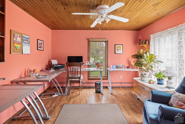 470 W Main St, Catskill, NY 12414 - home office featuring wood-type flooring, wooden ceiling, and a ceiling fan