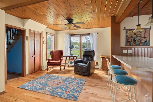 470 W Main St, Catskill, NY 12414 - sitting room with light wood-style floors, a baseboard heating unit, plenty of natural light, and wooden ceiling