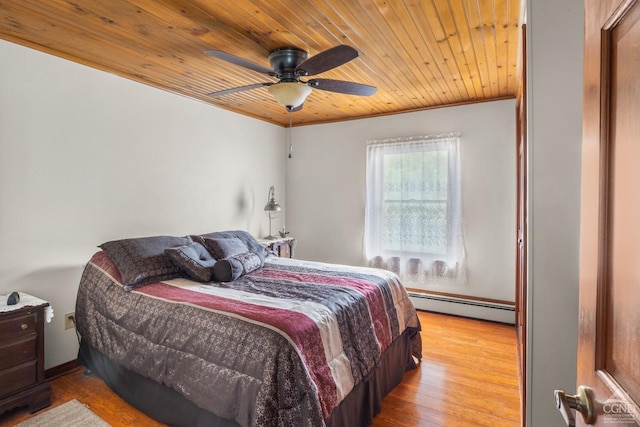 470 W Main St, Catskill, NY 12414 - bedroom with a baseboard radiator, wooden ceiling, light wood-type flooring, ornamental molding, and a ceiling fan
