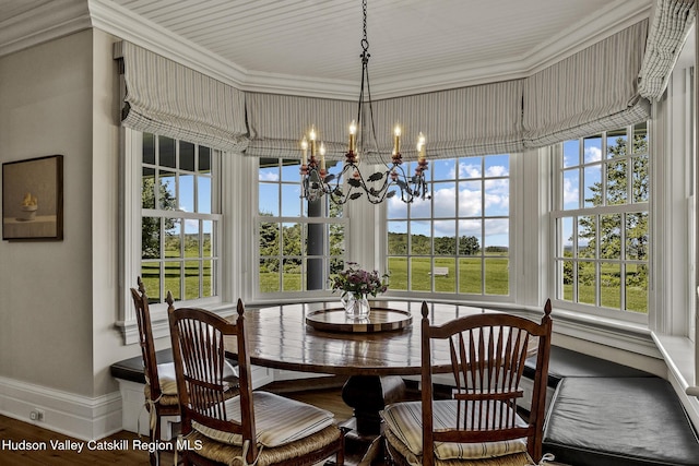 147 Moadock Rd, Millerton, NY 12546 - dining room featuring a chandelier, ornamental molding, and wood finished floors