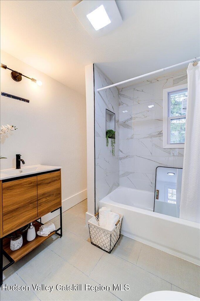bathroom featuring vanity and shower / bathing tub combination