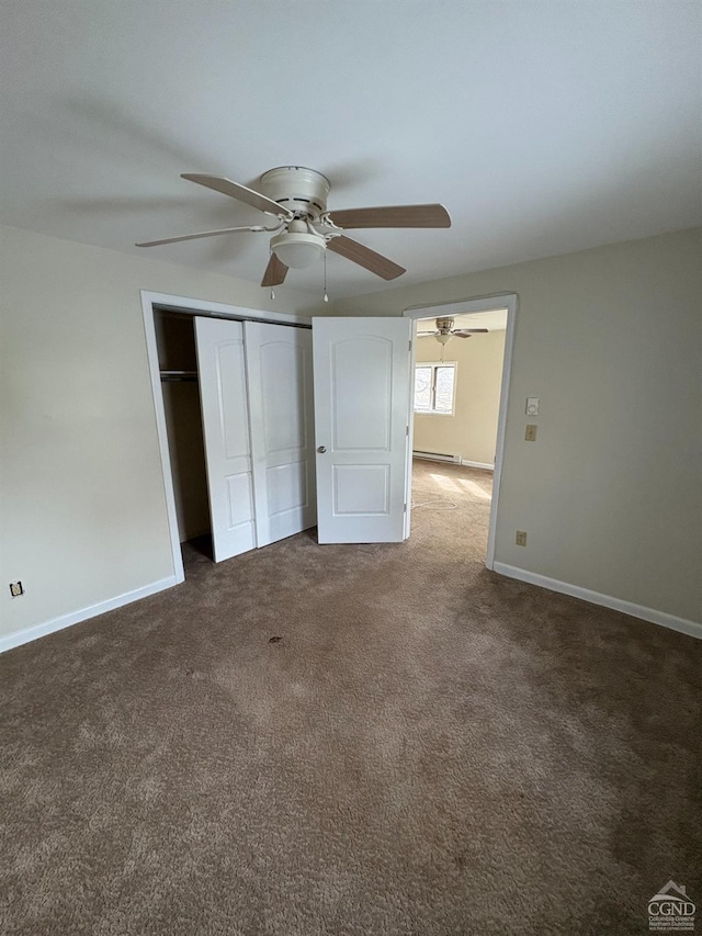 1013 Plank Rd, Averill Park, NY 12018 - unfurnished bedroom featuring carpet, a closet, ceiling fan, and baseboards