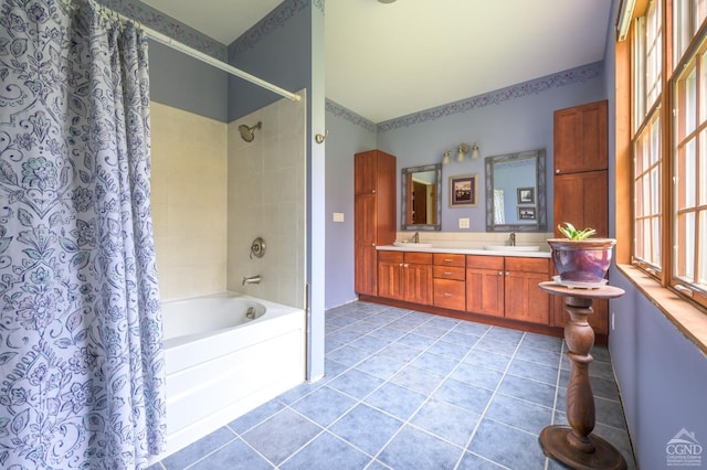 1013 Plank Rd, Averill Park, NY 12018 - full bath featuring shower / tub combo, double vanity, and tile patterned floors