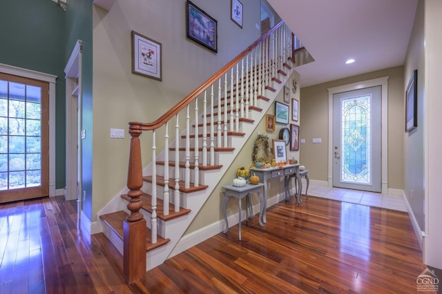 1013 Plank Rd, Averill Park, NY 12018 - entrance foyer with wood-type flooring, stairway, baseboards, and recessed lighting