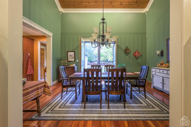 1013 Plank Rd, Averill Park, NY 12018 - dining area with crown molding, a chandelier, wood finished floors, and a high ceiling