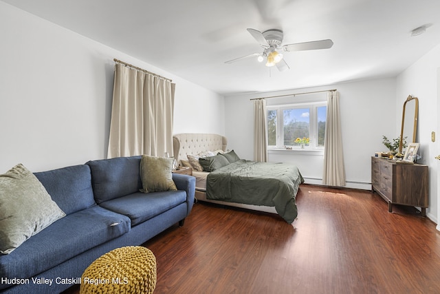 60-62 Stony Rd, Accord, NY 12404 - bedroom featuring baseboard heating, wood finished floors, and a ceiling fan