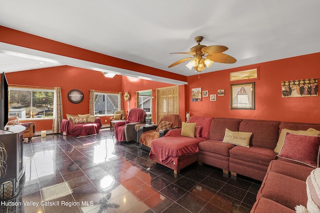 60-62 Stony Rd, Accord, NY 12404 - living room with baseboards, ceiling fan, and granite finish floor