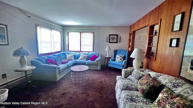 252 Rte 199, Red Hook, NY 12571 - living room featuring carpet floors and wood walls