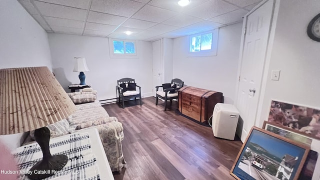 252 Rte 199, Red Hook, NY 12571 - sitting room featuring dark wood-style flooring, a drop ceiling, and a baseboard heating unit