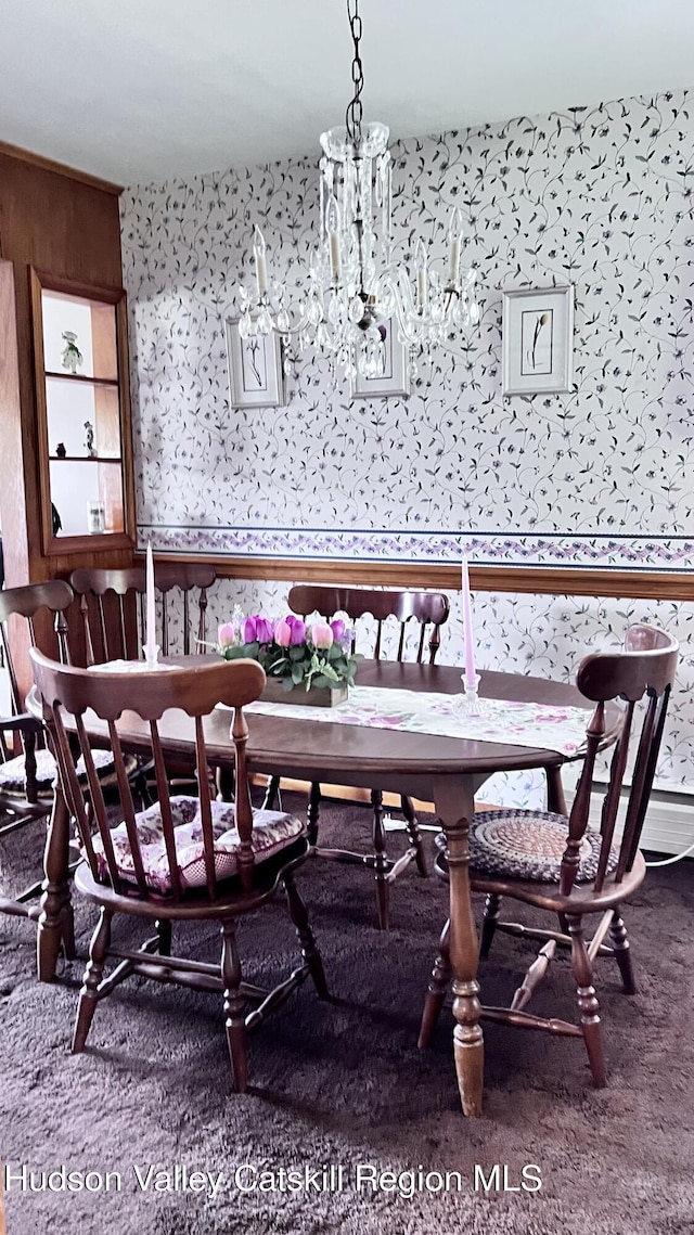 252 Rte 199, Red Hook, NY 12571 - dining area with carpet and a chandelier