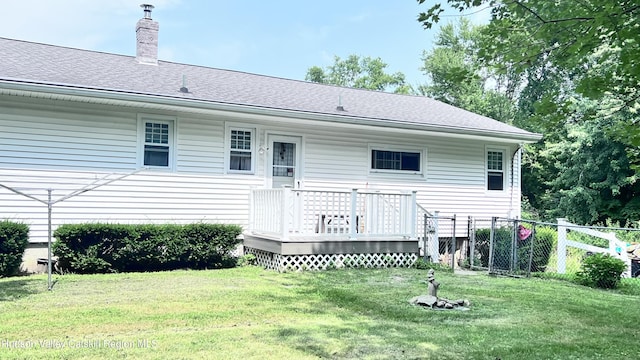 252 Rte 199, Red Hook, NY 12571 - rear view of house with a deck, a chimney, and roof with shingles