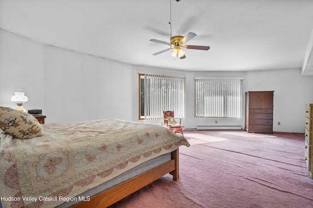 17 Boice Mill Rd, Kerhonkson, NY 12446 - carpeted bedroom with baseboard heating and a ceiling fan