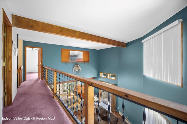 17 Boice Mill Rd, Kerhonkson, NY 12446 - hallway featuring beam ceiling and carpet floors