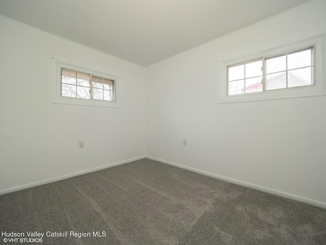 carpeted empty room featuring a wealth of natural light and baseboards