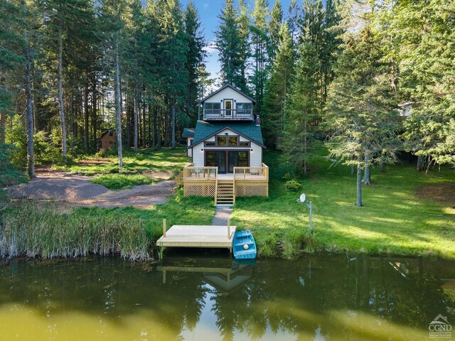106 Earles Ln, Gilboa, NY 12076 - dock with a deck with water view and a lawn